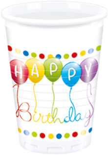 happy birthday streamers plastic cups 200ml procos